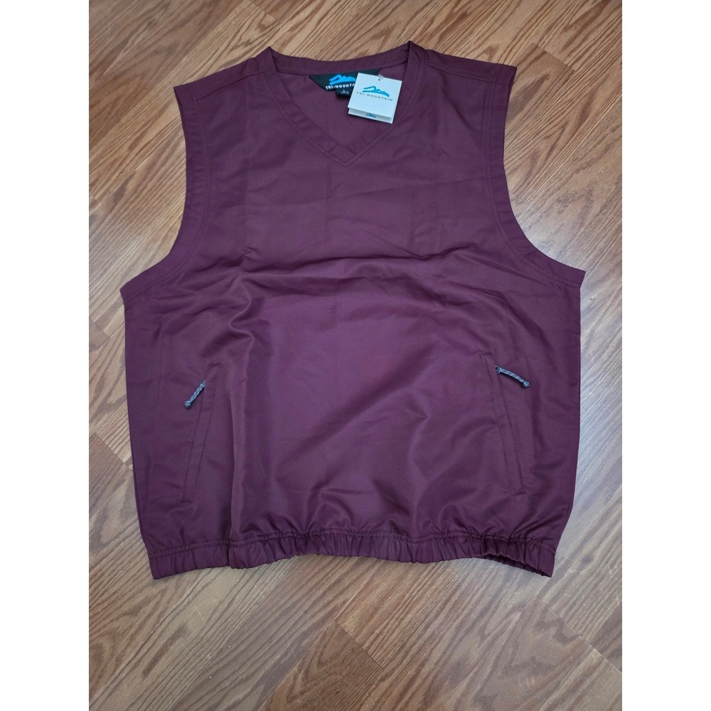 Tri-Mountain Mens‎ V-Neck Wind Vest Maroon Burgundy Golf Pullover Large NWT